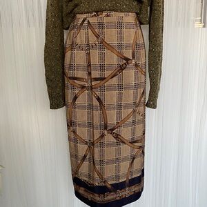 Vintage 80’s Koret Equestrian Brown and Tan Plaid Pencil Midi Skirt Size 10
